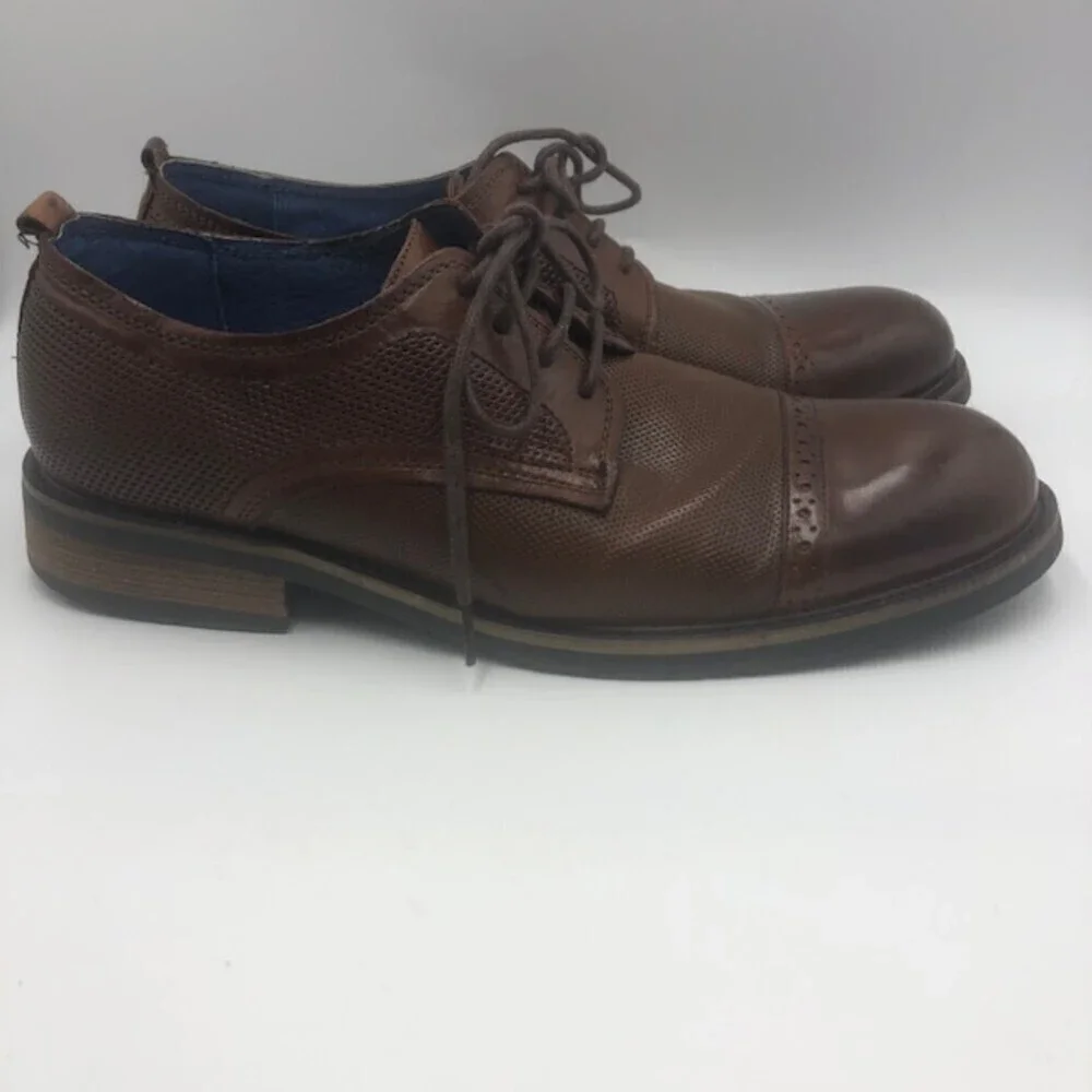 Steve Madden Mens Brown Leather Cap Toe Oxford Dress Shoes Size 8 Lesko Lace Up